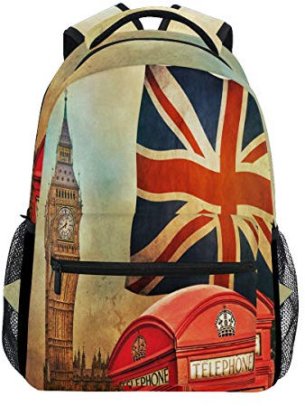 Laptop-Rucksack mit britischer Flagge von England, London, Big Ben, Telefon, wasserabweisend, Studenten, Reisen, Computer, Notebooks, Rucksack für Männer, Frauen, Jungen, Mädchen