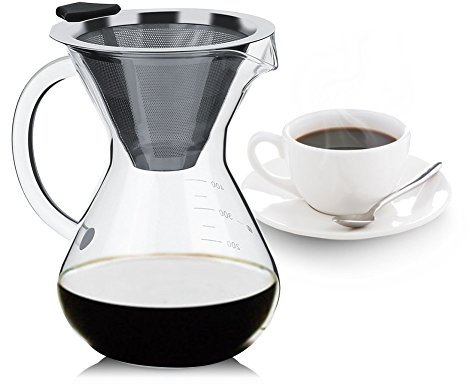 Diyeeni Pour Over Cafetera, 400 ml Goteo Manual Para Vidrio Cafetera con filtro, con base de oficina en casa 400ml de filtros de café Manual Brauer Con el mango de engrosamiento