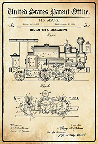 Schatzmix P0280 Patent Entwurf für Lokomotive Zug Metallschild Deko tin Sign Blechschild, Blech, Mehrfarbig, 20x30 cm