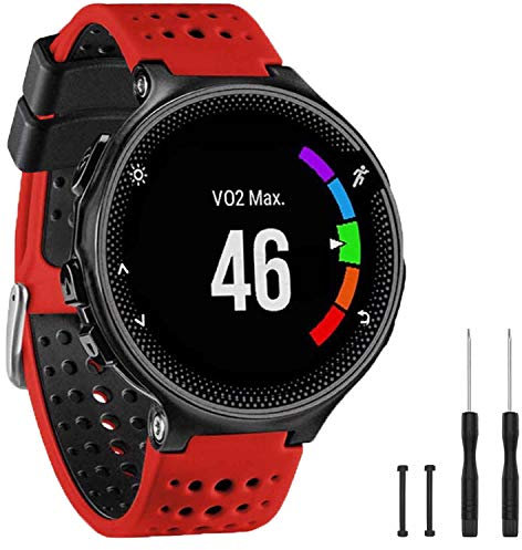 TopPerfekt Bande Compatible avec Garmin Forerunner 235, Bracelet Montre de Remplacement en Silicone Souple pour 220/230/235/620/630/735XT/235 Lite Montre Intelligente pour Femmes Hommes (Rouge/Noir)