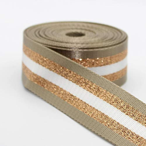 LEDUC 5 m Gurtband, gestreift, glänzend, goldfarben, silberfarben, metallisch, Lurex, 38 mm, Beige, Gold (Kragen 09)