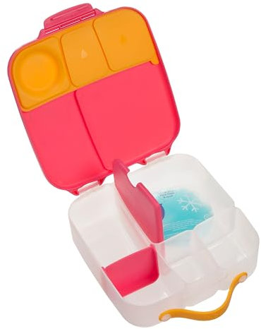 b.box Brotdose Kinder mit Fächern | Jumbo Bento Box mit 4 Fächern (2 Auslaufsicher), Herausnehmbarer Trennwand, Gel-Kühlakku | Schul Lunchbox Ab 3, 2L