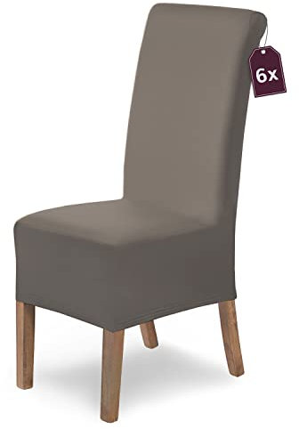 SCHEFFLER-Home Stuhlhussen 6er Set Lena Taupe/elastische und langlebige Hussen für Stühle/Robustes Freischwinger Hussen Set/Stuhlhussen Stretch/Stuhl Hussen waschbar