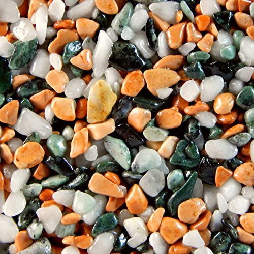 Terralith Steinteppich Marmor Komplett-Set für 1qm - Körnung: mittel - 4-6mm mit Epoxidharz Bindemittel - für Innen in orange-weiß (mix bologne)