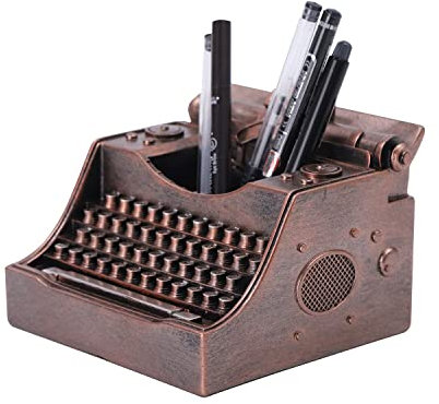 NCQIXIAO Vintage Schreibmaschine Bleistifthalter für Schreibtisch, kreativer Stifthalter, Organizer, Tasse für Büro, Schule und Zuhause (Bronze)