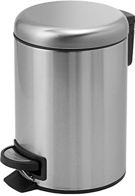 Gedy POTTY Papelera basura baño, Redonda, 5L, con pedal y tapa soft close, Acero inoxidable, Cromo Cepillado, 20,6 x 26,8 x 27,5