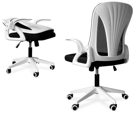 Tervo Model S | Klappbarer Bürostuhl für kleine Räume | Gaming-Stuhl für Erwachsene und Kinder | Netz-Rückenlehne | für Schlafzimmer & Home Office | (Weiß & Schwarz)