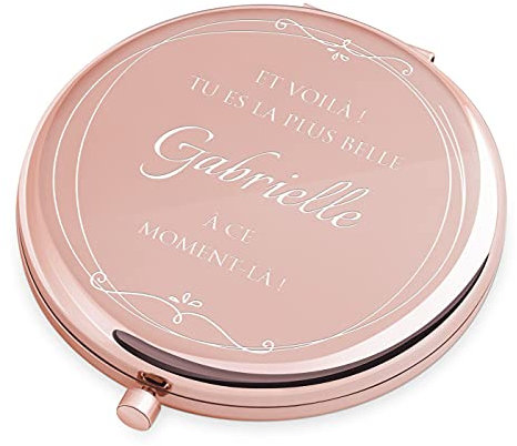 Maverton Miroir de Poche personnalisé de Couleur Or Rose - Accessoire pour Trousse de Maquillage - Mirroir Rond pour Elle - Cadeau Parfait pour Femmes - Elle