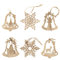 com-four® 6X Tannenbaumschmuck Holz-Anhänger Set - Weihnachtsbaumschmuck zum Dekorieren - Christbaumschmuck in Glockenform und im Schneeflocken-Design