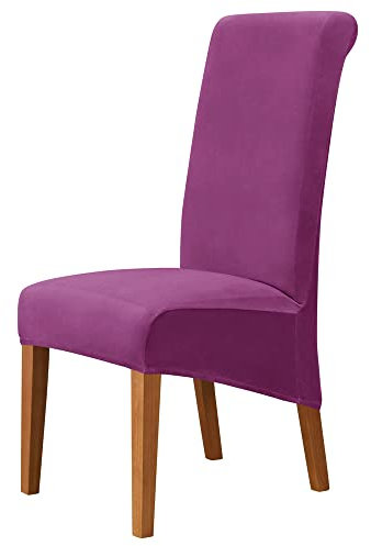 Highdi Stuhlhussen 1/4/6er Set Spannbezug Stuhlbezüge, Einfarbiger Samt Universal Waschbar Stuhlbezug Weiche Elastisch Hussen, Stretch Stuhlüberzug für Esszimmer Hotel Party (1 Stück,Violett)