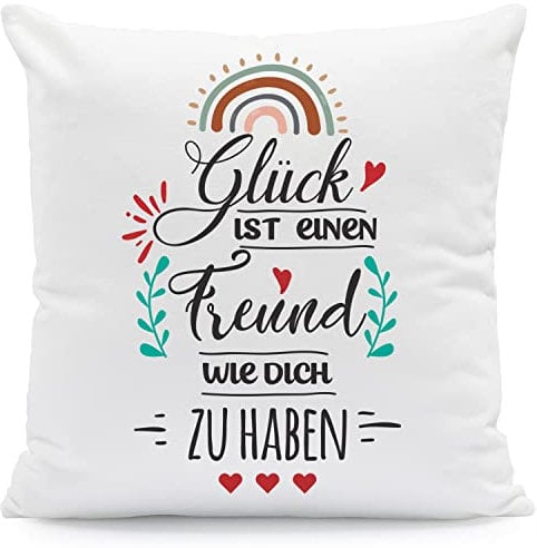 GRAVURZEILE Kissen mit Spruch - Glück ist jemanden wie Dich zu haben - Geschenk für Familie Freunde zum Geburtstag Weihnachten Größe mit Füllung, Farbe Freund