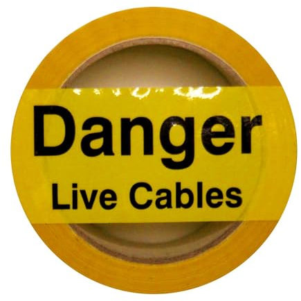 iSigns Warning Tape (Danger Live Cables), 1 Roll, Self-Adhesive Live Cable Safety Tape, Laminated, Waterproof Tape, Hazard Tape for Safety Measures 48mm x 33m