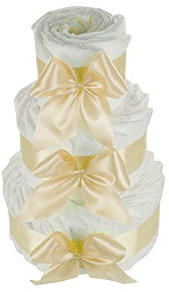 Torta per pannolini fai da te, idea regalo per la nascita per ragazze neutra (3 piani, crema)