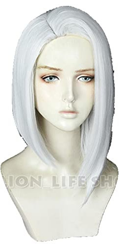 OW Ashe Cosplay Wig White Short Side Part Straight Wigs Women Hair