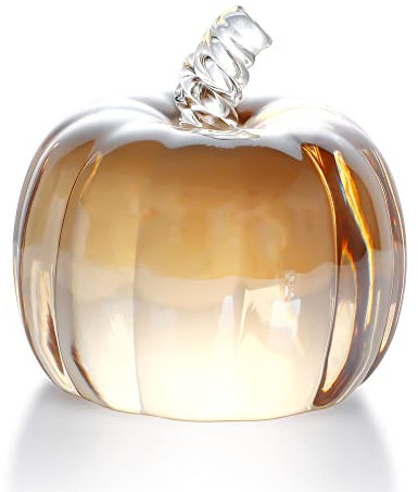 HDCRYSTALGIFTS 2.8’’ Crystal Pumpkin Figurine Art Glass Pumpkins for Decorating Harvest Glass Paperweight Fall Harvest Halloween,Champagne Color