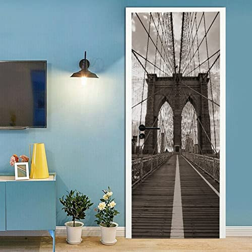 A.Monamour Sticker Porte Autocollant Poster De Porte 3D Pont De Brooklyn À New York Vinyle Affiche De Porte Sticker Mural Papier Peint Art Décor 85 x 200 cm