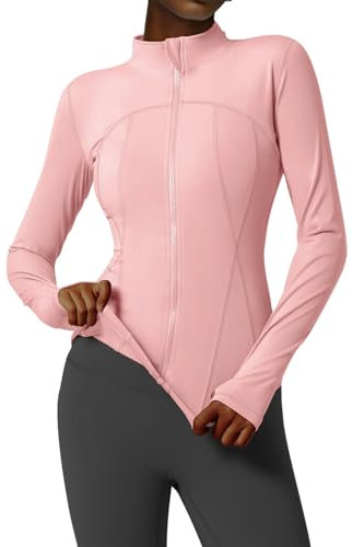 Gacaky Veste de survêtement pour femme avec fermeture éclair intégrale et trous pour les pouces, Style 2 Rose, X-Small