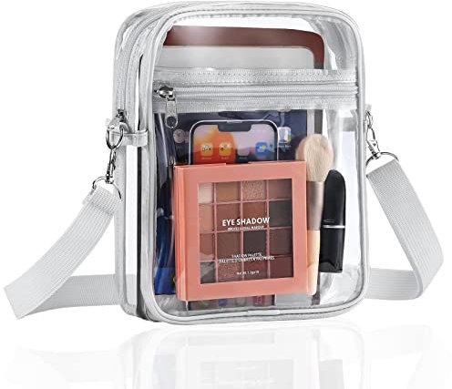 MoKo Transparente Crossbody Schultertasche, Station Genehmigte Tragetasche mit Abnehmbarem Gurt Statium Approved Klare Breiftasche für Arbeit Sport Spiele und Konzerte - Grau