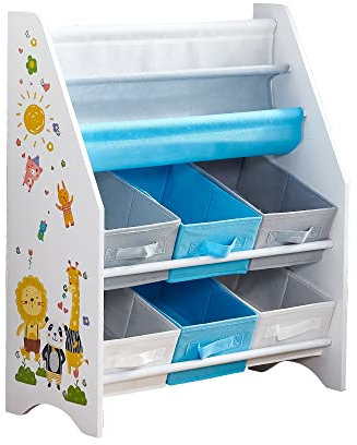 NICEME Kids Bookshelf Toddler Bookcase for Nursery, Toys Box Storage Unit Children's Book Shelf Organiser for Kids Room (Blue Lion Pattern,Shelf+6 Drawers)