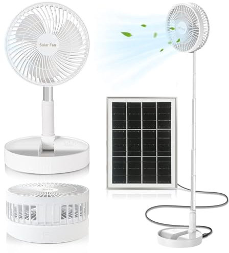 BoloShine Ventilador de Pie Silencioso, Ventilador Plegable Portátil Retráctil con Batería Recargable 5200mAh, Mini Solar Ventilador de Mesa 3 Velocidades para Hogar Oficina Dormitorio Campamento