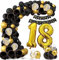 envami® 18 Geburtstag Deko I Schwarz-Gold I 18 Geburtstag Mädchen Junge Geburtstagsdeko 18 Luftballons 18 Ballon Zahl 18 Dekoration 18 Mädchen 18 Ballon Dekoration Girlande