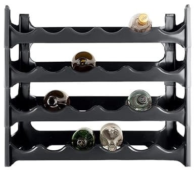 VIRSUS Cantinetta scaffale componibile Color Grigio, misura 60x24x54 cm, cantina in Plastica con 4 Ripiani da 6 slot, Portabottiglia impilabile per vino, acqua, acqua champagne -2073F (24 Bottiglie)