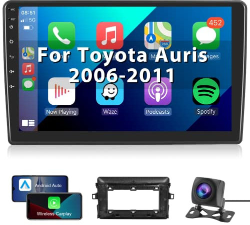 Autoradio für Toyota Auris 2006-2011 Mit Carplay Wireless Android Auto, 10,1 Zoll Touchscreen GPS Navigation, Bluetooth, WiFi, FM RDS, 2 Din Rückfahrkamera
