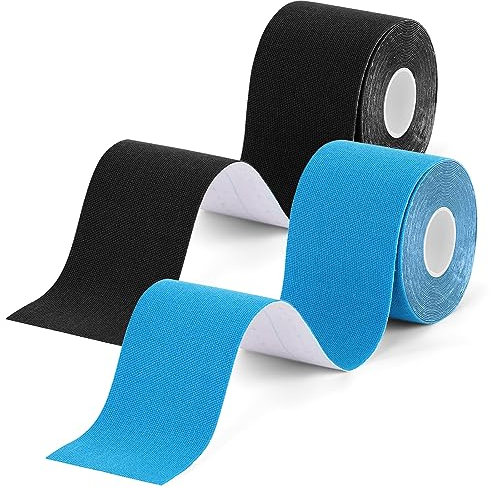 ACWOO Kinesiotapes, Kinesiologie Tape, 2 Rollen 5mx5 cm Profi Physiotape, Wasserfestes Sport Tapes 5m, Hautfreundlich Therapie-Tape Elastisches Kinesio Tapes für Sport Alltag (Schwarz+Blau)