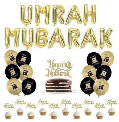Umrah Mubarak Deko, Dekorations Set, Folienballons, cake topper, cupcake topper, Ballons (Umrah L)