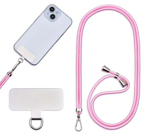 Jaslongri Handykette Universal, Handy Lanyard, Hanging around the neck or diagonally spanning, with a metal patch and adjustable and detachable rope. (Rosa)