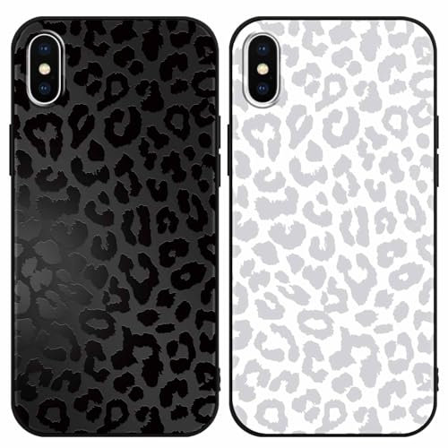 Yoedge 2 Pack Black Leopard Phone Case Compatible with iPhone X/XS 5.8, Ultrathin Soft Silicone with Aesthetics Pattern, Shockproof Bumper Protector Matte Girls Women Cover for iPhone X, Cheetah