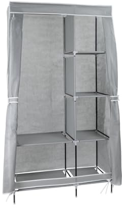 THINIA HOME - Armario Ropero de Tela con Cortinas Gris y Blanco | Armario Ropero Grande y Resistente 90x43x168 cm y 20 Kg Carga | Armario de Tela Desmontable para Dormitorio, Vestidor o Trastero
