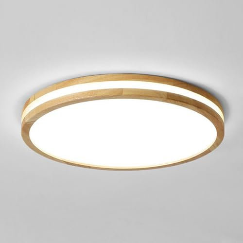 LIGKIN LED Deckenlampe Holz 36W Deckenleuchte Rund 40cm Weiß 6500K Durchmesser Modern Doppelte Lage Küchenlampe Lampe Wohnzimmer für Balkon Flur Babyzimmer Schlafzimmer