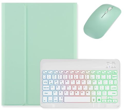 kaidisen Backlit Keyboard Case for Galaxy Tab A9 Plus 11 inch Keyboard Case with Mouse, Detachable Backlight Color Keyboard Case,Mint Green+White