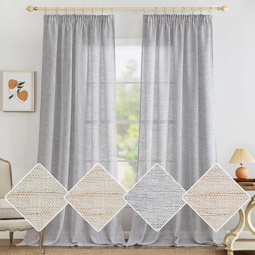 MIULEE Leinen Gardinen Vorhänge mit Kräuselband Weiss Gardine Vorhang Leinenoptik kräuselband Wohnzimmer Modern Voile Schienensystem Schlafzimmer 2er Set 140x300 cm Weiß Grau