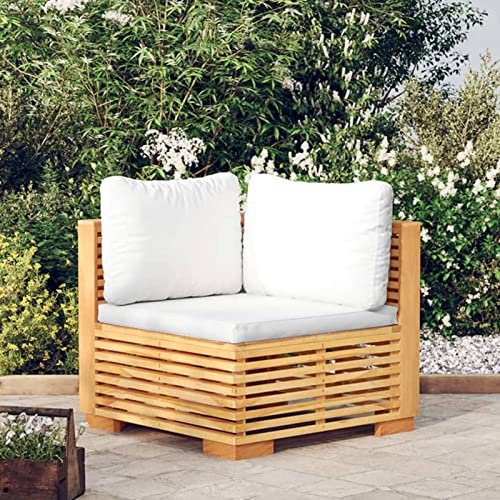 Rantry Garten-Ecksofa mit Creme Kissen Massivholz Teak Modular Ecksofa Gartensofa Sofa Lounge Gartenmöbel Einzelsofa Loungesofa Möbel Sessel Ecksessel Garten