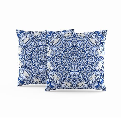 ggaimwf Marokkanische Kissenbezüge 60x60cm Blaue Ethnische Boho-Kissen Indischer Stil Abstrakt Mandala Arabeske Meditation Hippie Modern Kissenhülle werfen für Sofa Wohnzimmer Bett Kissenbezug 2er-Set