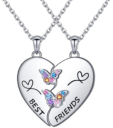Flyow S925 Sterling Silber Freundschaft Halskette - Matching Herz beste Freunde Halsketten für 2 Mädchen BFF Halskette Set Frauen Schmuck Geschenk