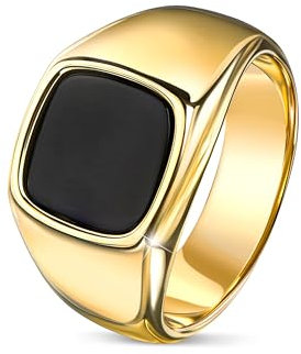 DJADEE Esther Onyx Ring in Gold beschichteter Edelstahl, 18 Karat vergoldet, wasserfest, nickel- und allergiefrei, langlebig mit Onyx Stein schwarz Geschenk für Männer Premiumqualität (19,1 mm Ø - 60)