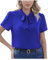 Yommay Damen Bluse Sommer Dressy Chiffon Tops Kurzarm Tunika Shirt Krawatte Hals Oberteile Elegant T Shirts,Königsblau,L