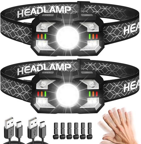 Hyted Stirnlampe LED Wiederaufladbar, 2 Stück 2000 Lumens Superhell Sensor Stirnlampe mit 10 Lichtmodi, IPX5 Wasserdicht LED Kopflampe Perfekt zum Joggen, Campen, Angeln