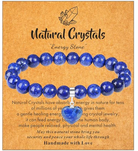 XIANNVXI Herz Armband Damen Lapislazuli Stein Armband Heilsteine Armband 8mm Perlen Edelstein Armbänder Glücksarmband Schmuck Geburtstagsgeschenk für Freundin