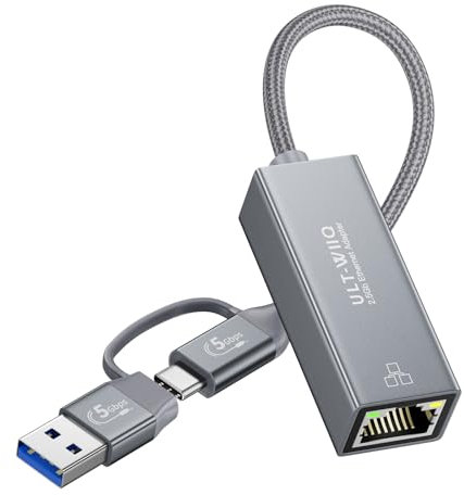 ULT-WIIQ USB 3.0 to RJ45 LAN Adapter,USB C to RJ45 2.5Gb LAN Adapter for Thunderbolt 4/3, USB4, MacOS, Windows, Linux, Steam Deck, Mac Mini, Surface, NAS, Server
