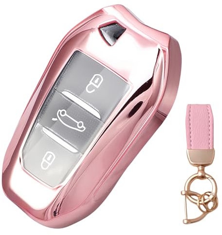 NEUHOO Accessoire de voiture pour Peugeot 5008 GT 2017-2024 2025 - Coque de clé et porte-clés - En silicone - Rose