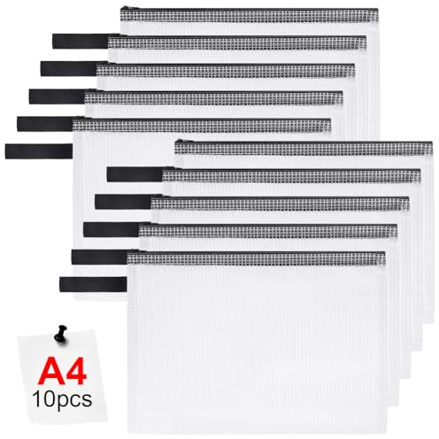 OFFCUP Plastic Wallets A4, 10PCS Zip Lock Bags Document Wallet File Zipper Bags File Folder Document Folders Plastic Pockets Zipper File Wallet for School Office Homework Storage Bag Travel