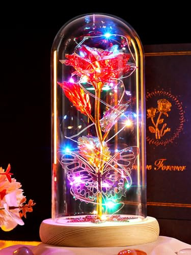 Beferr Birthday Rose Gift for Mum Galaxy Red Rose for Women on Anniversary | Eternal Rose In Glass,Gifts for Mum,Grandma,Wife,Daughter,Light Up Flower Gifts for Christmas,Anniversary,Valentine's Day