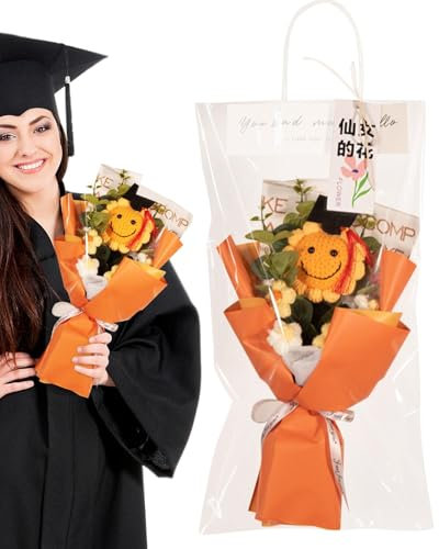 Girasole in peluche, fiori lavorati a maglia, fiori all'uncinetto, bouquet all'uncinetto, decorazione da scrivania per festa della mamma, laurea, compleanno