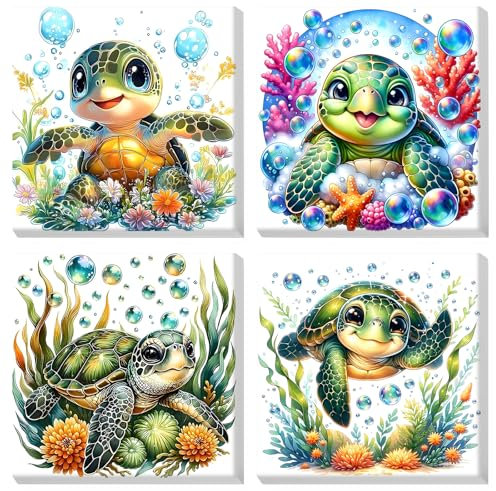 MOGTAA 4 Pack Peinture Numero Adulte avec Cadre, Tortue Peinture par Numero Adulte Débutants, DIY Animaux Numéro d'Art Kits, Loisirs Créatifs Adultes, pour décoration d'intérieur, 20x20cm