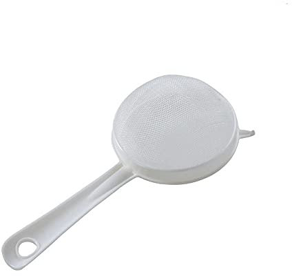 Colino in plastica portatile per alimenti, setaccio per farina, setaccio in polvere, filtro manuale a rete per caffè, colino da forno con manico lungo (1 pezzo)