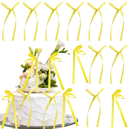 Gyufise 30Pcs Bowknot Cake Toppers Bow Cake Decorations Picks Baby Shower Cake Decorations for Birthday Wedding Party Wedding Anniversary Party Supplies Yellow